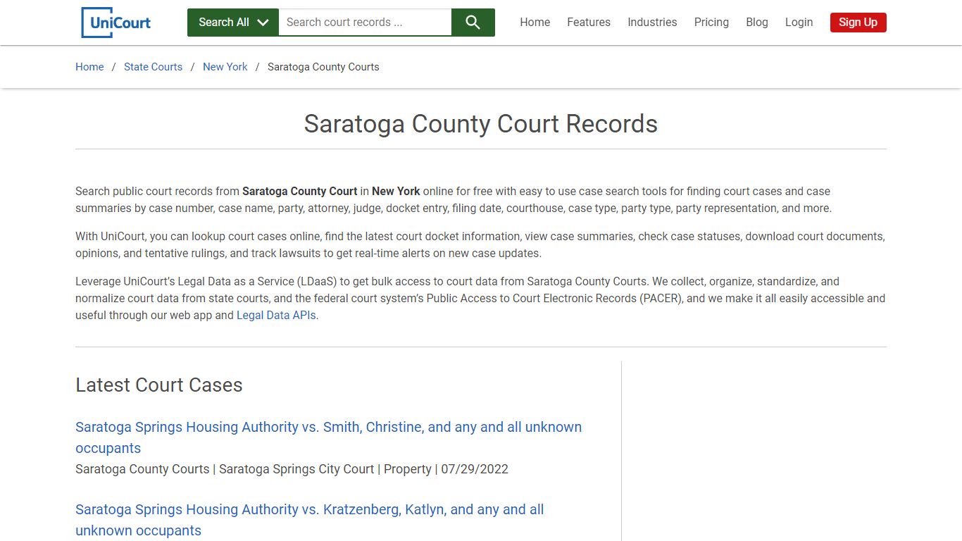 Saratoga County Court Records | New York | UniCourt