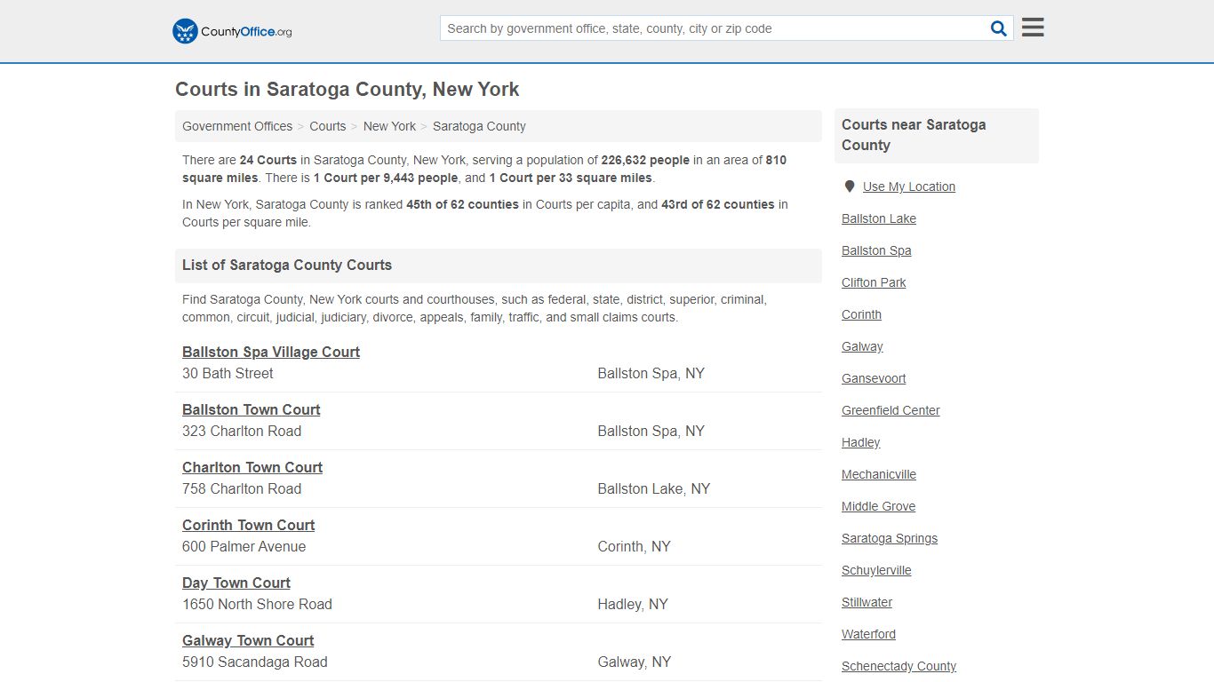 Courts - Saratoga County, NY (Court Records & Calendars)